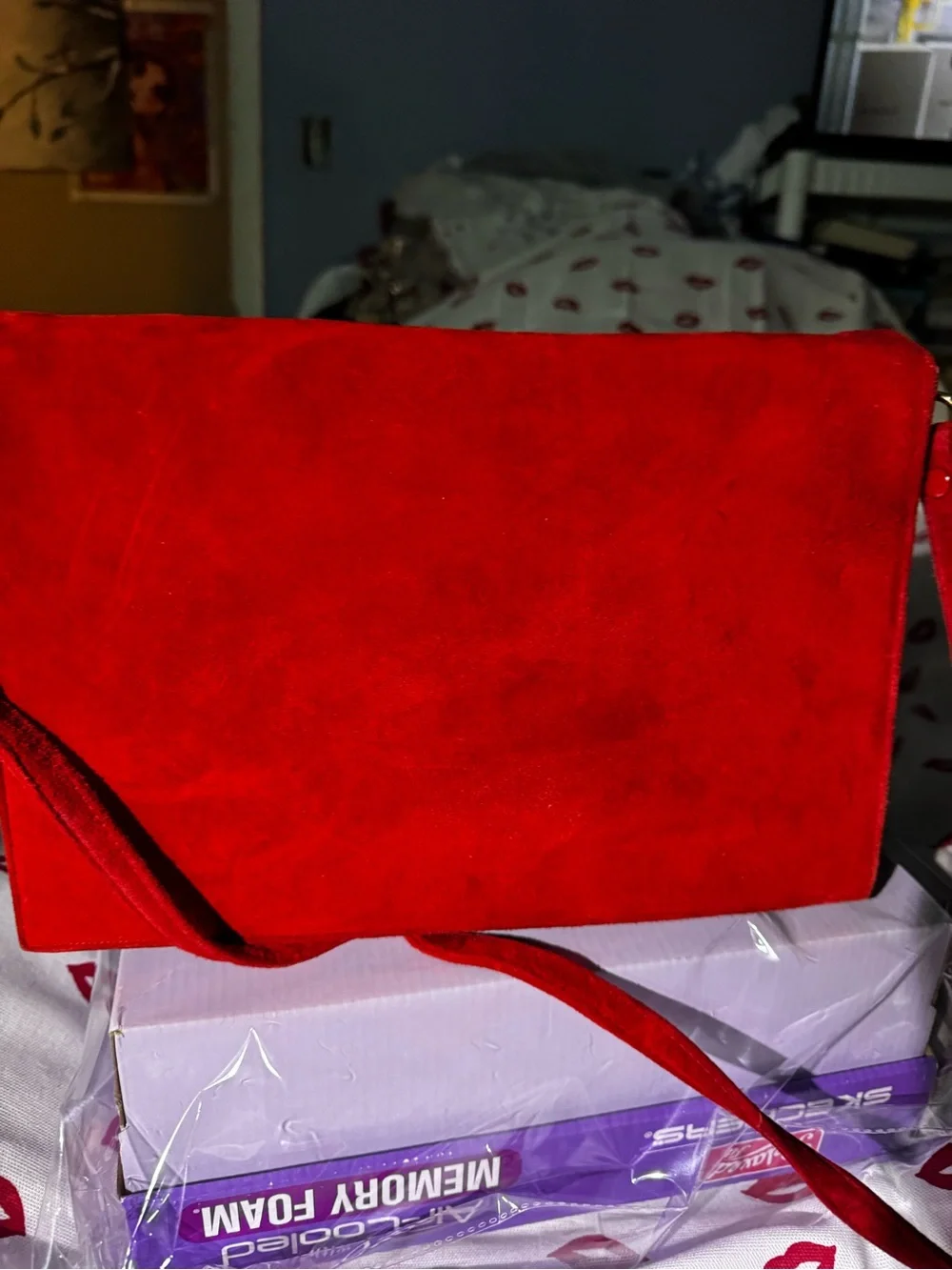 Vtg. Jay Hebert NYC Red Suede Envelope Bag great interior 80’s sheek glamcore - Picture 14 of 14